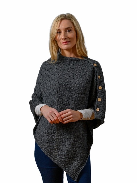 Poncho mit Knöpfen aus Merinowolle Anthrazit