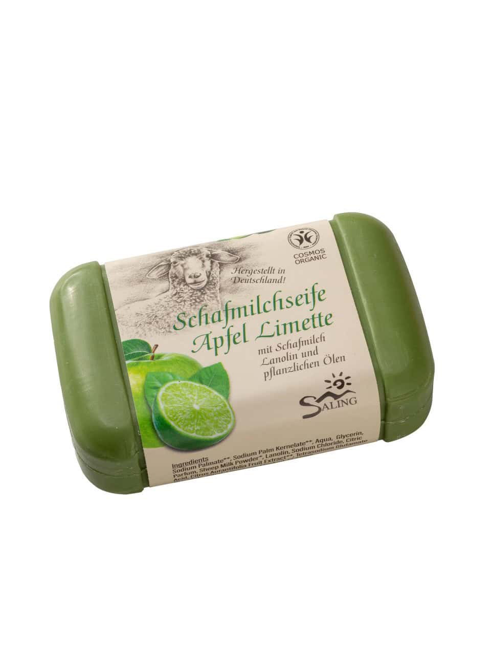 Saling Schafmilchseife eckig mit Lanolin Apfel Limette Saling Schafmilchseife eckig mit Lanolin Apfel Limette
