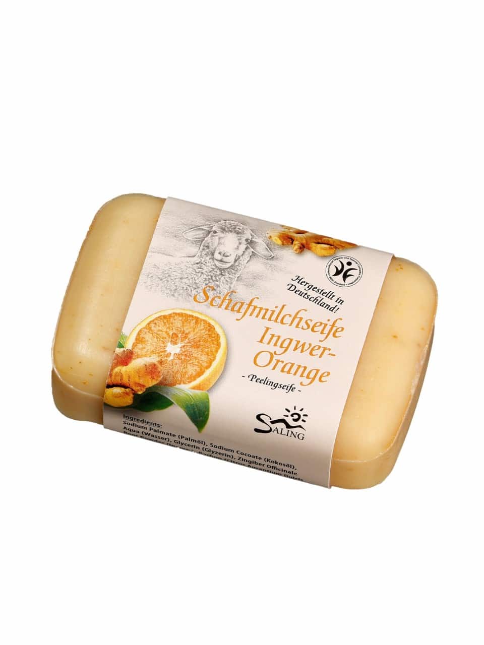 Saling Schafmilchseife eckig mit Lanolin Ingwer Orange Saling Schafmilchseife eckig mit Lanolin Ingwer Orange