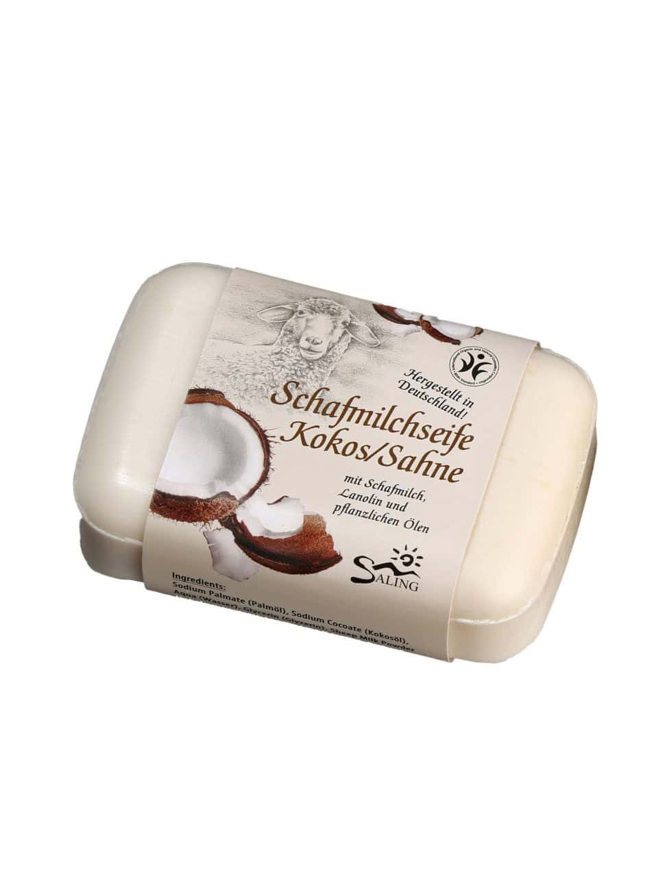Saling Schafmilchseife eckig mit Lanolin Kokos Sahne Saling Schafmilchseife eckig mit Lanolin Kokos Sahne