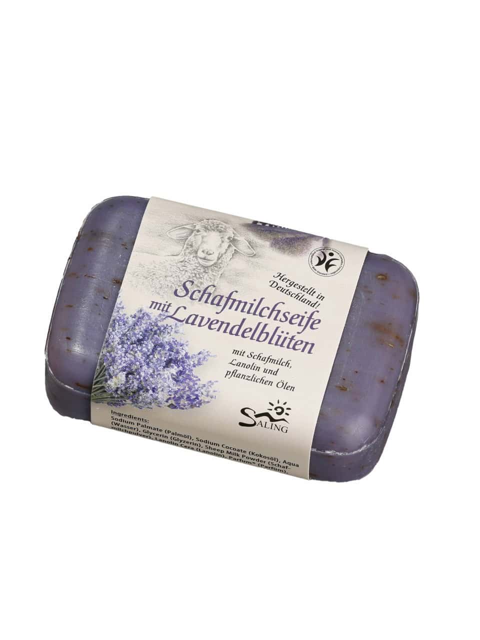 Saling Schafmilchseife eckig mit Lanolin Lavendel Saling Schafmilchseife eckig mit Lanolin Lavendel