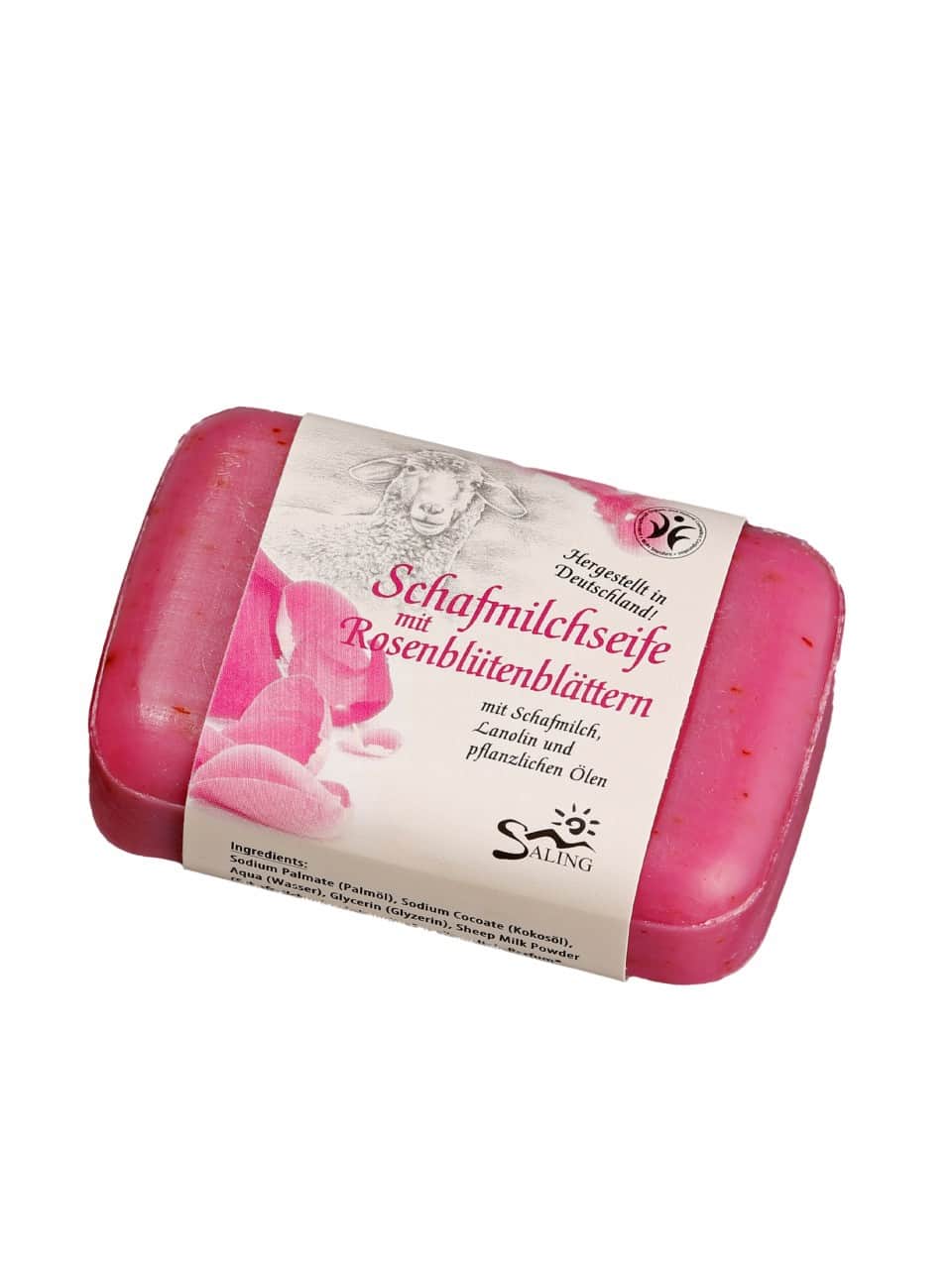 Saling Schafmilchseife eckig mit Lanolin Rosenblüten Saling Schafmilchseife eckig mit Lanolin Rosenblüten