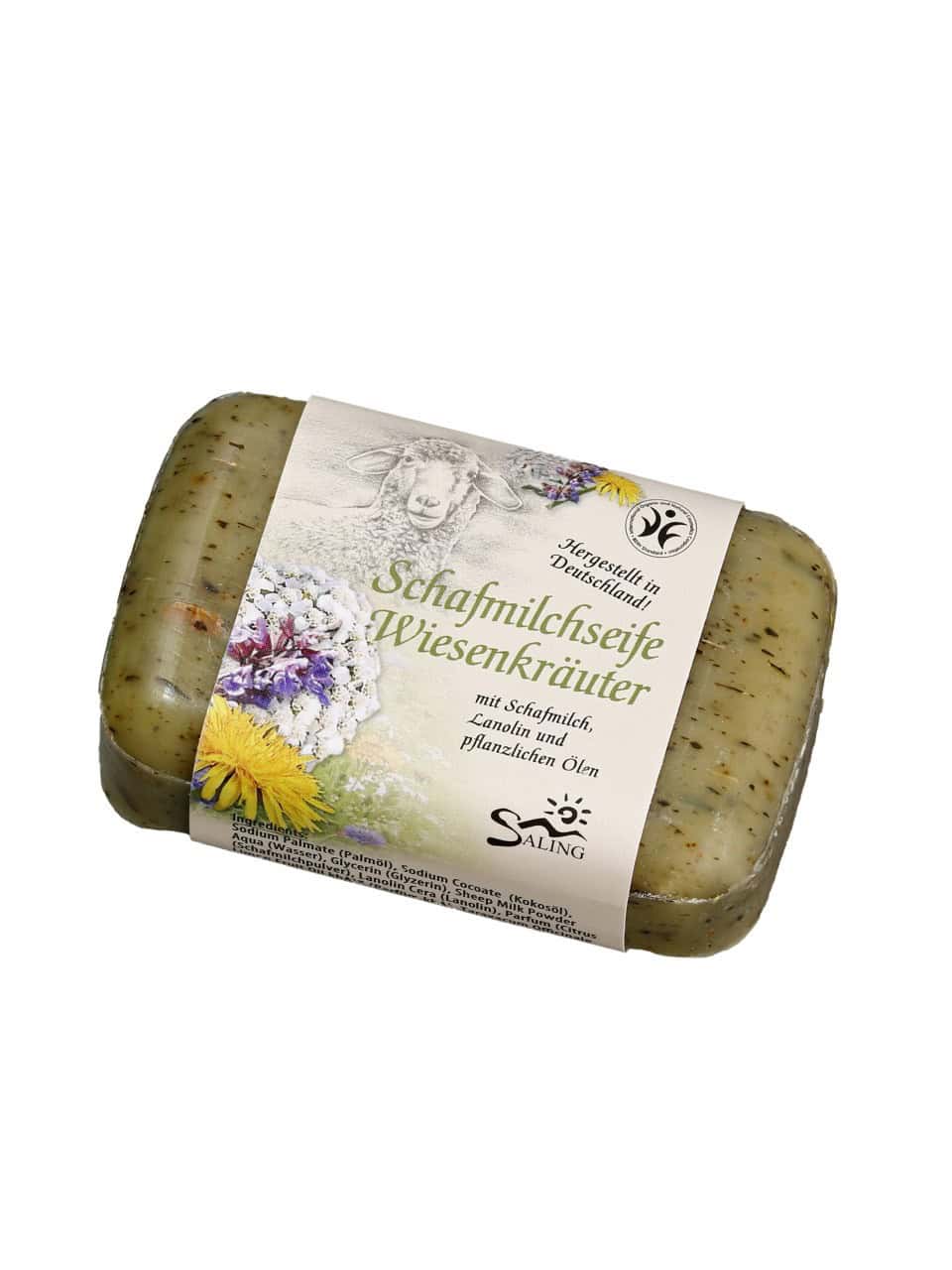 Saling Schafmilchseife eckig mit Lanolin Wiesenkräuter Saling Schafmilchseife eckig mit Lanolin Wiesenkräuter