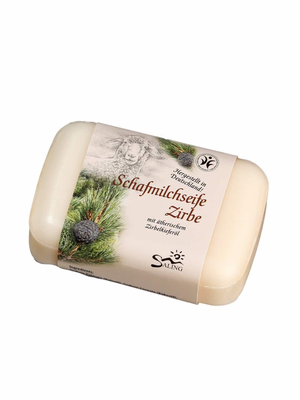Saling Schafmilchseife eckig mit Lanolin Zirbe Saling Schafmilchseife eckig mit Lanolin Zirbe
