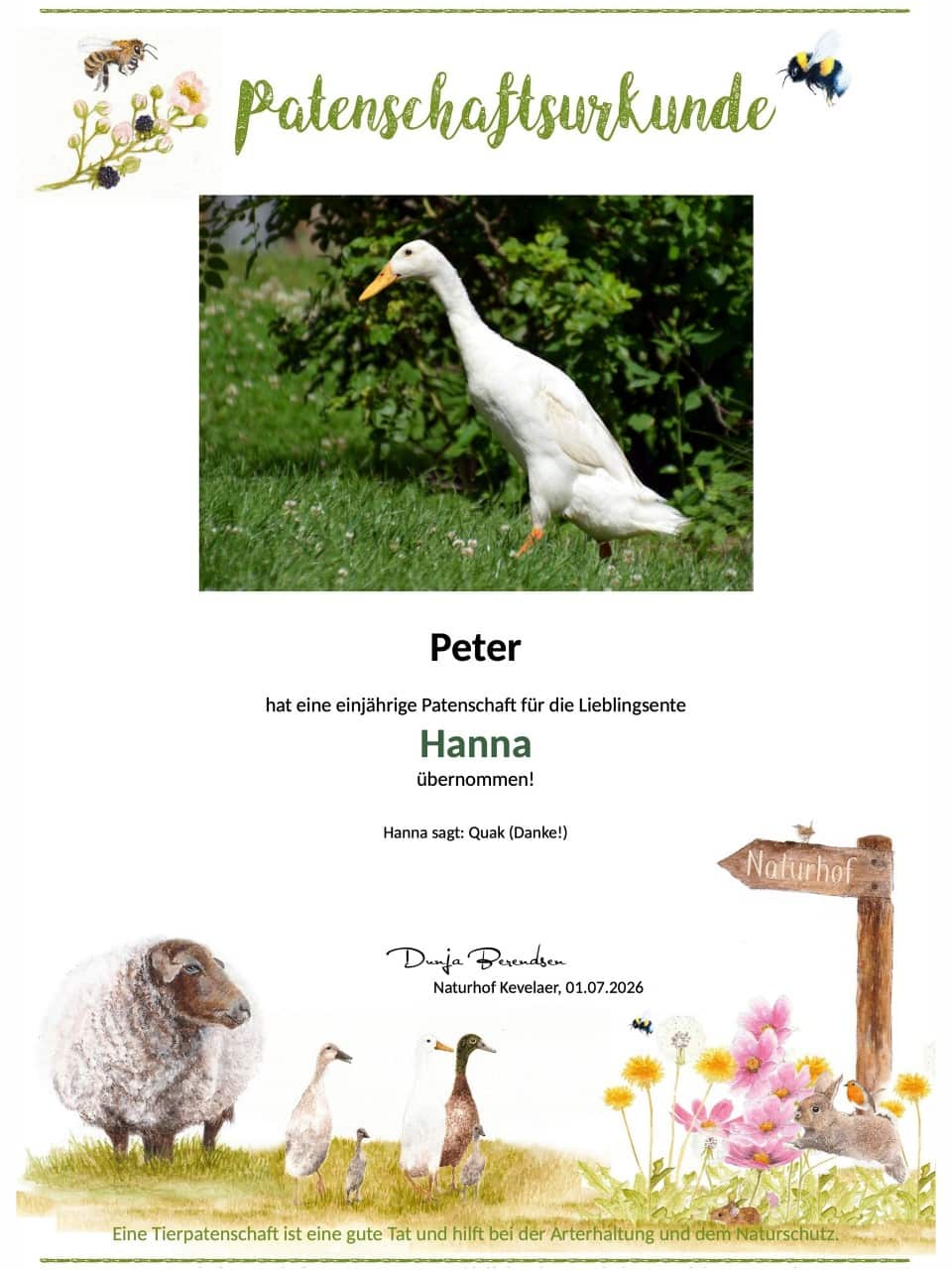 Tierpatenschaft Ente Hanna Tierpatenschaft Ente Hanna