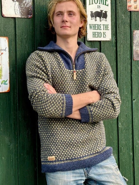 Pullover Troyer aus Wolle blau grün