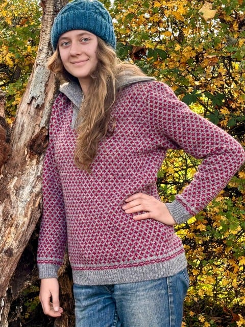 Pullover Troyer aus Wolle grau bordeaux